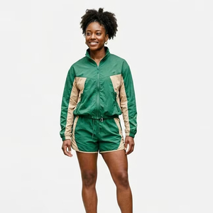 Conjunto Corto para Mujer/ Chaqueta con Cierre y Cordón Ajustable, Pantalones Cortos Cortavientos/ Conjunto de Dos Piezas Cortavientos para Mujer - Product Image 1