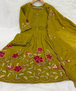 Conjunto de Salwar Kameez de Fiesta Tradicional Bordado de Lujo para Mujer, con Dupatta de Diseñador, de Algodón Antiarrugas, Largo hasta el Suelo, Moda Étnica - Product Image 4