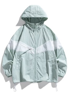 Veste en toile coupe-vent à capuche pour homme, style streetwear, avec blocs de couleur, fermeture éclair, coupe décontractée, en polyester, pour l'automne - Product Image 5