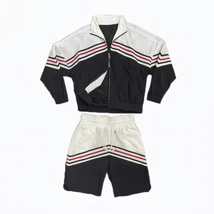 Ensemble coupe-vent en nylon noir et blanc pour homme, personnalisable avec logo, multi-lignes, idéal pour l'été, streetwear, vestes et shorts – Meilleures ventes - Product Image 1