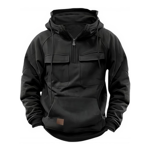 Men's <b>White</b> Hooded <b>Quarter</b> <b>Zip</b> Sweatshirt With Pockets Regular Fit Casual Fleece Autumn Wear - Product Image 2