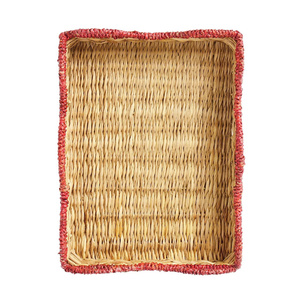 Handmade Seagrass Serving <b>Tray</b> with Red Scalloped Rim, Decorative Wicker <b>Tray</b> for Coffee <b>Table</b> and Breakfast - Product Image 4
