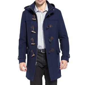 Abrigo de Lana Azul Marino para Hombre con Capucha, Chaqueta Larga Informal de Invierno con Forro Grueso de Algodón y Cierre de Botones - Product Image 6