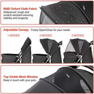 Elegante cochecito para mascotas con entradas de cuatro ruedas delanteras y traseras con cremallera y diseño fácil de plegar para viajar - Product Image 5