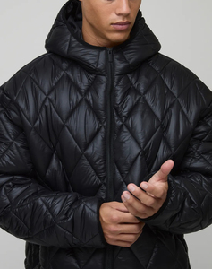 Veste matelassée en duvet pour homme OEM/ODM, à capuche, fermeture éclair intégrale, poches, cordons de serrage, hiver, grandes tailles, surdimensionnée, 6XL 7XL - Product Image 3