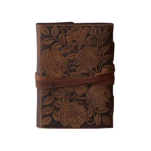 Carnet de notes en cuir véritable gaufré motif rose antique, fait main, classique, religieux, couverture souple, avec sangle de verrouillage vintage, pour voyage, 7x5 pouces - Product Image 2