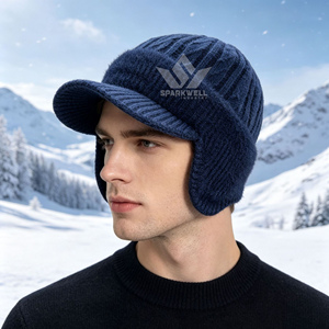 Gorro de Lana Trenzada para Hombre Sparkwell Industry, Forrado de Terciopelo Ártico, Gorro de Punto Cálido para Invierno, Color Sólido, Talla Adulto 56-58cm - Product Image 3