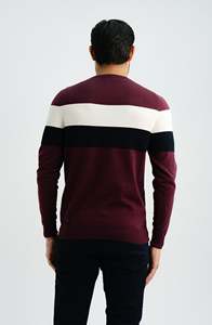 Pull en tricot rayé pour homme, manches longues, bordeaux, blanc, noir, style automne, 100% acrylique - Product Image 3