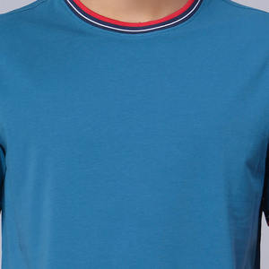 T-shirt en coton à col rond pour homme, manches courtes, décontracté, basique, avec bordure contrastante, vente en gros, OEM, ODM, fabricant sur mesure - Product Image 3