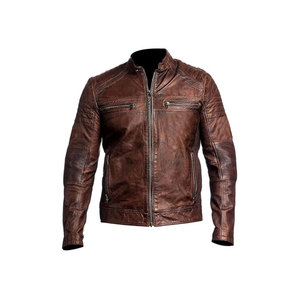 Veste en cuir PU bleu marine pour homme avec fermeture éclair, col rabattable, coupe ajustée, style automne - Product Image 3