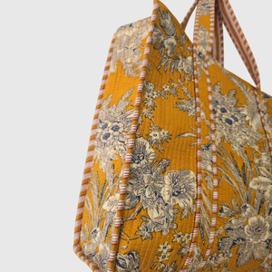 Sac fourre-tout en coton à motif floral avec design à panneaux, ouverture supérieure, style bohème, pour le shopping en toutes saisons - Product Image 3