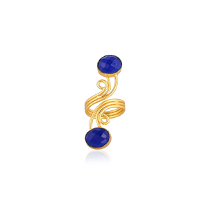 Ink Blue Brass Two Gemstone Fashion <b>Ring</b> for Women Gold Plated Stylish Oval Shape Accessory - Product Image 1
