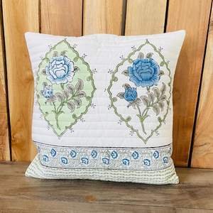 Indian Hand Block Print Cotton Quilted Decorative 40 X 40CM Square <b>Cushion</b> <b>Cover</b> - Product Image 1