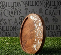 Plateau rond en bois personnalisé avec incrustation florale en nacre, plateau de service de luxe pour chocolats Eid Mubarak, ensembles de boîtes