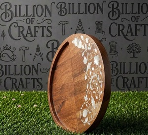 Plateau rond en bois personnalisé avec incrustation florale en nacre, plateau de service de luxe pour chocolats Eid Mubarak, ensembles de boîtes - Product Image 2