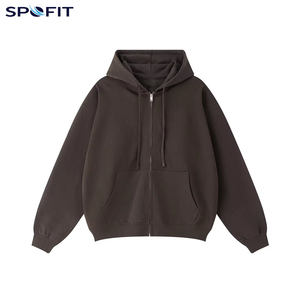 Custom Logo 440 GSM Winter Solid Oversized Terry Double Zippers Drop Shoulder Blank Cropped <b>Zip</b>-<b>Up</b> Hoodie for Men - Product Image 4