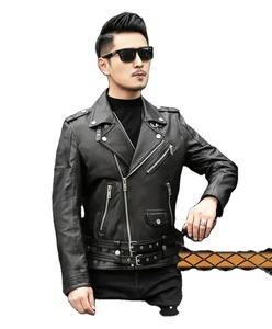 Chaqueta de Piel de Vaca Personalizada y Transpirable para Hombre, con Manga Larga, Cremallera, Cinturón, Pelo de Oveja Negro y Diseño Moderno para Primavera, Otoño e Invierno - Product Image 2