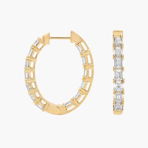 ต่างหูห่วงเพชรทรงบาแกตต์ทองคำขาว 14K เพชรเพาะเลี้ยง - Product Image 5
