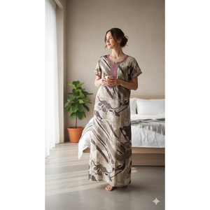 Camisón Largo de Verano para Mujer, Cómodo, Estampado, de Algodón/Fibra de Bambú, Mangas Cortas, Bolsillos Laterales, Suave - Product Image 4
