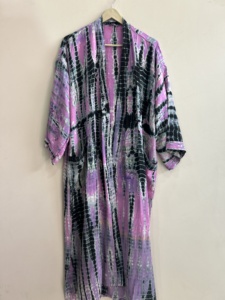 Kimono largo de seda crepé reciclada surtida para mujer, estilo vintage, tipo sari - Product Image 6