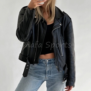 แจ็คเก็ตหนังแท้ผู้หญิงทรงโอเวอร์ไซส์บางเบา สไตล์ไฮสตรีท ปิดด้วยซิป ทนทาน นุ่มสบาย ทันสมัย กันลมสำหรับฤดูหนาว - Product Image 3