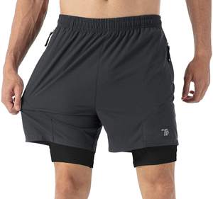 Mid Waist Two-Piece <b>Men's</b> Sports Pants Elastic Breathable Quick Dry Fitness <b>Shorts</b> Casual Marathon Knitted Worsted Sporty - Product Image 3