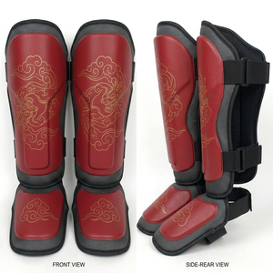 Protège-tibias noirs et or en néoprène avec fermeture auto-agrippante, équipement de boxe professionnel extensible unisexe pour adultes - Product Image 5