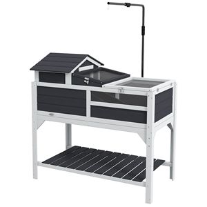 "Reptile & Amphibian Supplies Tortoise House W/ Adjustable <b>Lamp</b> Holder Storage <b>Shelf</b> Removable Main House Openable Lid Gray" - Product Image 1