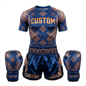 Muay Thai <b>Shorts</b> Rashguard Training Set OEM Custom Logo Sublimation Breathable <b>Polyester</b> Spandex BJJ Gym Wear Bulk - Product Image 2