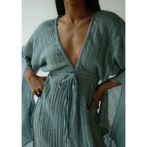 Vestido Maxi Bohemio para Mujer, Cuello en V Profundo, Sin Mangas, Cintura Ajustable, Largo, Informal, para Verano, Playa o Resort, 100% Algodón, Estampado Floral - Product Image 3