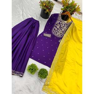 Top-Ensemble Plazzo et Dupatta avec broderie lourde Taille XL pour un look de fête - Product Image 3