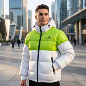Veste matelassée à capuche pour homme, verte et blanche, chaude, imperméable, légère, pour l'hiver et les activités de plein air, One Apex - Product Image 4