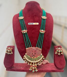 Traditional South <b>Indian</b> Temple Long Bridal Necklace Set Alloy Gold Plated Zircon Earrings Vintage Wedding Engagement Gift Party - Product Image 1