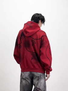 Sweat-shirt à capuche surdimensionné pour homme, motif chaîne gothique, tricoté par sublimation, rouge et noir, avec poche, style automne, vente en gros OEM - Product Image 2