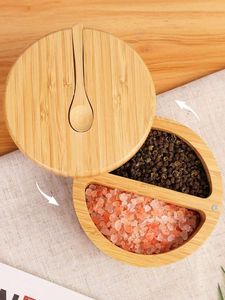 Acacia Wooden Salt and Spice <b>Box</b> Custom for Kitchen Easy Storage or Retrieval Spice Storage <b>Box</b> with Two Working Compartments - Product Image 3