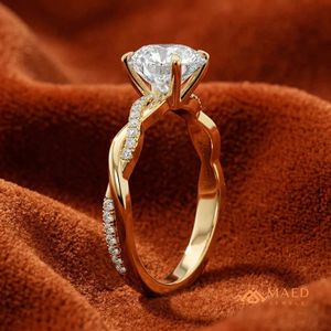 Bague de fiançailles en or à coupe ronde, bande torsadée, bijoux de mariée, cadeau pour femme, alliance - Product Image 2