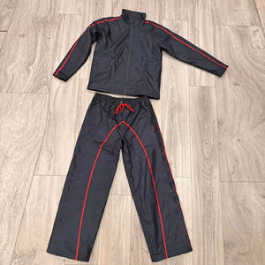 <b>mens</b> <b>black</b> red piping tracksuit full zip stand collar windbreaker <b>jacket</b> and straight leg jogger pants set activewear sports - Product Image 3