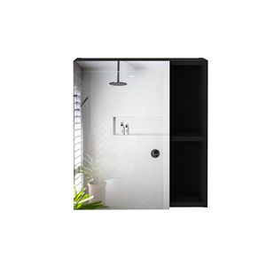 Armadietto da bagno Labelle con anta singola e specchio, cinque ripiani interni, nero - Product Image 2