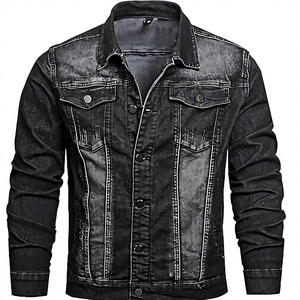 Unisex <b>Black</b> Denim Varsity Jacket Slim Fit Casual Stand <b>Button</b> Closure Washed Cotton Material Winter Eco-friendly Regular Length - Product Image 1