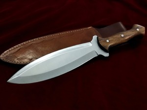 Couteau de chasse à lame fixe en acier inoxydable, pointe de lance, manche en bois, étui en cuir, qualité industrielle, épaisseur 0,6 mm - Product Image 2