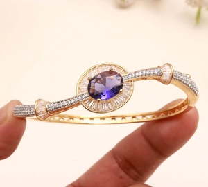 Brazalete Ajustable Vintage con Amatista y Circonitas Cúbicas, Bañado en Oro Rosa de 22k, con Forma de Bola, Abrible, Piedra de Nacimiento de Febrero, para Boda - Product Image 1