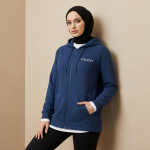 Sudadera Deportiva Larga y Holgada con Capucha para Mujer Musulmana, Diseño Sólido, Cierre Frontal con Cremallera, Transpirable y Ecológica - Product Image 1