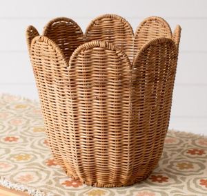 Natural Rattan Scallop Storage <b>Basket</b> Bowl Tulip Shape <b>Plant</b> Pot Eco-Friendly Home Decoration - Product Image 3