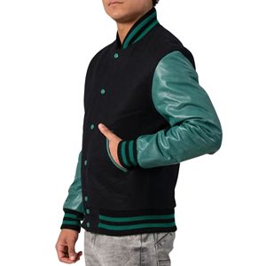 Men's Vintage Varsity Letterman Jacket Wool Body Viscose Sleeves Zipper Front Patchwork Quilted Lining Classic College Team - Product Image 5