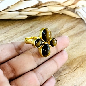 Latest Design Boho Floral Gemstone <b>Ring</b> Tribal Brass <b>Rings</b> Women 18k Gold Plated Cluster <b>Tiger</b> <b>Eye</b> Jewelry for Wholesale/OEM/ODM - Product Image 1