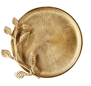 Plateau de service décoratif doré à succès avec motif de feuilles et de branches pour la décoration de la maison et de la table, design élégant et stylé - Product Image 1