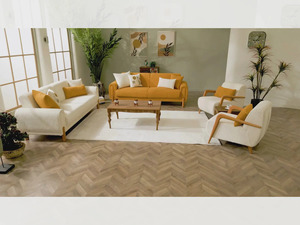 Luxury Solid Teak Wood Sofa Set Modern Japandi Boucle 3 2 1 1 Seater <b>Yellow</b> Sofa <b>Coffee</b> <b>Table</b> Corner <b>Tables</b> Villa Furniture - Product Image 1