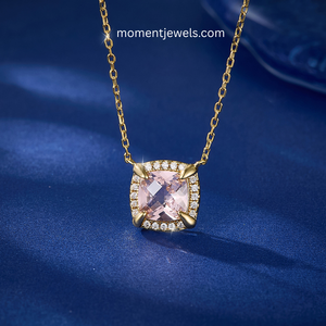 Gold Plated Pink Morganite Diamond Jewelry <b>Set</b> <b>Square</b> Cluster Pendant Ring Earrings for Wedding Gift - Product Image 3