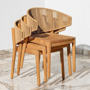 Sillas de Comedor Contemporáneas de Madera de Teca, Sillas Apilables con Tejido de Cuerda, Sillas con Brazos para Hostelería, Hoteles, Restaurantes, Suministro por Contrato, Estándar Estadounidense - Product Image 2