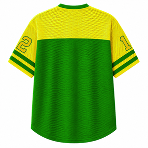 Camiseta personalizada Chi Eta Phi Sorority con cuello en V, bloques de color verde y amarillo, manga corta, estilo casual para mujer, de malla de poliéster. - Product Image 3